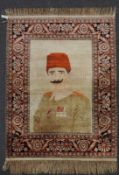 Istanbul Portraitteppich, Seide auf Seide. Türkei, antik, um 1890. Selten fein.100 cm x 75 cm.