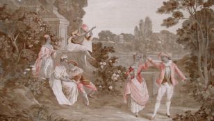 Aubusson Tapisserie, Frankreich. Galante Gesellschaft nach WATTEAU.Circa 290 cm x 220 cm.