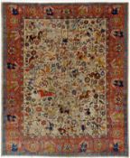 Täbriz Bildteppich. Iran, antik, um 1910.393 cm x 304 cm. Handgeknüpft, Wolle auf Baumwolle. Wohl