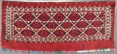 Yomut Torba Stammesteppich. Turkmenistan, antik, um 1880.37 cm x 85 cm. Handgeknüpft, Wolle auf