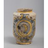 ALBARELLO MAJOLICA, SICILY, PROBABLY BURGLIO, DATED 1785 enamel cream, with decorations in blue