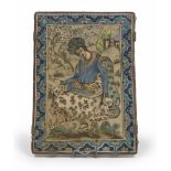 TILE IN MAIOLICA, PERSIA XIX CENTURY in polychrome enamel, depicting a young man in traditional