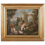 FRENCH PAINTER, XIX CENTURY BATHING DIANA Oil on canvas, cm. 45.5 x 54.5 golden frame CONDITIONS