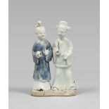 GROUP IN GLAZED CERAMIC, CHINA 18TH CENTURY depicting two Taoist deities. Base unglazed. Measures