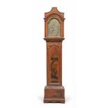 WONDERFUL FLOOR CLOCK IN PAINTED WOOD, ENGLAND, QUEEN ANNE PERIOD entirely red background with