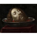 FLORENTINE PAINTER, XVII CENTURY BASIN WITH HEAD OF THE BAPTIST Oil on paper mounted on canvas,