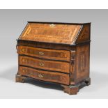 A WALNUT FLAP TOP BUREAU, ROME 18TH CENTURY with ebony edges and finishes, purple ebony, maple and