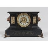 TABLE CLOCK, METAL AND BELGIAN BLACK MARBLE, EARLY 20TH CENTURY parallelepiped case, decoration in