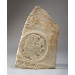 ALABASTER FRAGMENT, 16TH CENTURY bas relief with head of Hercules. Size 53 x 35 cm.