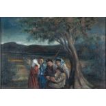 DOMENICO PURIFICATO (Fondi 1915 - Rome 1984) Landscape with peasants Oil on fabric, cm. 70 x 100