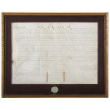 PRINTED MANUSCRIPT, 18TH CENTURY in Latin, with oxidized metal seal. Size 40 x 60 cm. In frame.