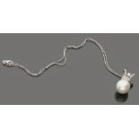 MAGNIFICENT NECKLACE white gold 18 kt. with Australian pearl pendant, studded with diamonds arranged