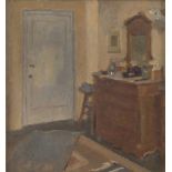 EUGENIO SCORZELLI (Buenos Aires 1890 - Naples 1958) Interior of bedroom Oil on cardboard 23 x 21 cm.