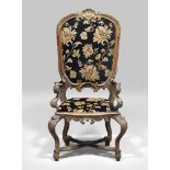 RARE ARMCHAIR IN WALNUT, PROBABLY ROME LATE 17TH CENTURY

entirely in walnut, inlay with roccailles,