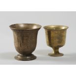 TWO MORTARS IN BRONZE, LATE 18TH CENTURY

Size cm. 13 x 13 and cm. 12 x 11.

Defects.