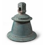 LARGE BELL IN BRONZE, CHINA LATE 19TH CENTURY green patina. Ritual object, originally in temple.