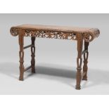 TABLE IN TEAK, CHINA, 20TH CENTURY rectangular surface, engraved cross beam. Size cm. 79 x 120 x