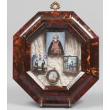 FOUR PLAQUES IN POLYCHROME ENAMEL, RUSSIA, 19TH CENTURY metal supports. In octagonal frame, plated