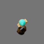 RING in yellow gold 18 kt., with turquoise and diamonds. Diamonds ct. 0.30 ca., overall weight gr.