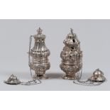 TWO INCENSE BURNERS IN SILVER, NAPLES, KINGDOM OF THE TWO SICILIES 1832/1872

entirely embossed, one