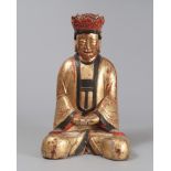 SCULPTURE IN LACQUERED GILTWOOD, CHINA FIRST HALF 20TH CENTURY depicting Budda portrayed in the