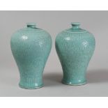 A PAIR OF VASES IN PORCELAIN A SMALTO CELADON, CHINA, 20TH CENTURY decorated with engravings of