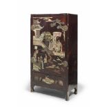 CABINET IN LACQUERED WOOD, CHINA EARLY 20TH CENTURY polychrome decorations with scenes of pagodas in