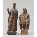 TWO SCULPTURES IN LAQUERED WOOD, PROBABLY SPAIN 19TH CENTURY

depicting two Saints in typical robes.