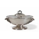 FINE SOUP SERVER IN SILVER, PROBABLY FRANCE LATE 18TH CENTURY

smooth oval body, lid with leaf