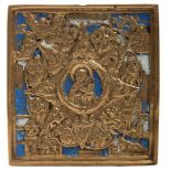 PORTABLE ICON IN VARNISHED ORMOLU, RUSSIA EARLY 19TH CENTURY

'Mother of God of the burning bush'