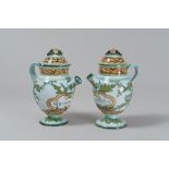 PAIR OF JARS IN MAIOLICA, LATE 19TH CENTURY

lids with aquamarine enamel, green and ochre, with