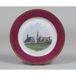 PLATE IN PORCELAIN, MEISSEN, EARLY 20TH CENTURY polychrome enamel, with landscape of Dresden. Gold