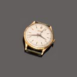 WRIST WATCH case in yellow gold and face in white enamel with stopwatch. Eberhard. Diameter cm. 4.