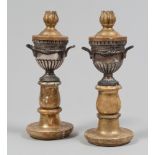 PAIR OF COMPOSITE CUPS, ANTIQUE ELEMENTS

bowls in silver plate, supports and lids in giltwood.