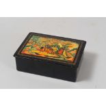 BOX IN LACQUERED WOOD, RUSSIA 20TH CENTURY with black base and red lacquer interior, top with