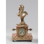 CLOCK IN MARBLE AND BRONZE, FRANCE LATE 19TH CENTURY

torso of Joan of Arc and case in peach blossom