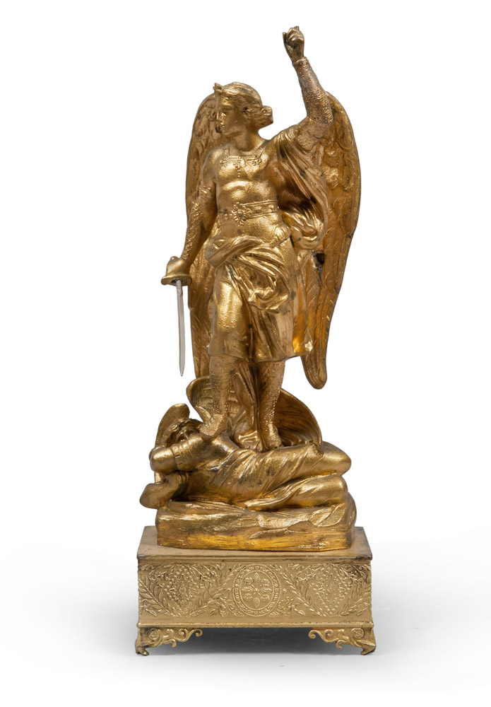 GROUP IN ORMOLU, EARLY 19TH CENTURY

depicting Saint Micheal and the Archangel.  

Size cm. 28 x