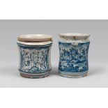 TWO DRUG JARS, OFFICINE CAMPANE, LATE 19TH CENTURY 

blue and white glazing, with decoration of