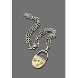 CHAIN

white gold 18 kt. with locket shaped pendant in yellow gold, floral and butterfly motif