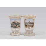 TWO GLASSES, GERMANY 19TH CENTURY

in blown glass, decorated with views of the towns of Brünn and