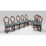 EIGHT CHAIRS IN MAHOGANY, PROBABLY FRANCE 19TH CENTURY

heart shaped backrest and carved leaves.