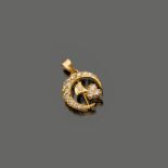 PENDANT 1950s

yellow gold 18 kt., crescent shape with set rose cut diamonds.

Length cm. 3,