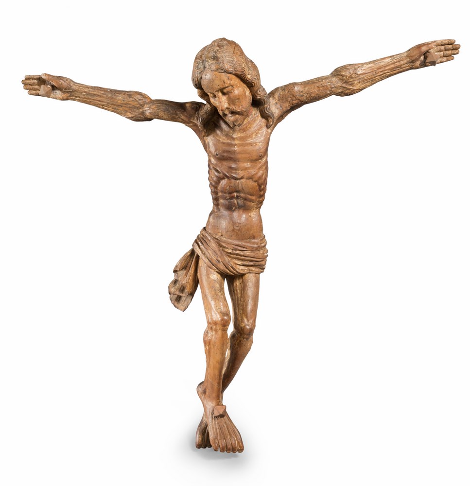 LARGE FIGURE OF CHRIST IN CARVED WOOD, PROBABLY CENTRAL ITALY 15TH CENTURY

good definition, open