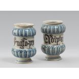 PAIR OF DRUG JARS IN MAJOLICA, BASSANO OR NOVE, LATE 18TH CENTURY

white and blue glazing. Body with