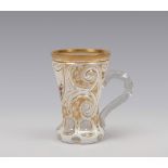 SMALL GLASS, BOHEMIA EARLY 20TH CENTURY

milk white base, cut and painted. Gold highlights.