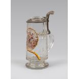 FINE TANKARD IN GLASS, PROBABLY GERMANY, LATE 19TH CENTURY

trasparent base. 

Lid with pewter