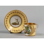 CUP AND SAUCER IN PORCELAIN, PROBABLY FRANCE 19TH CENTURY

yellow glazing and polychrome, painted