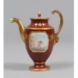 FINE COFFEEPOT IN PORCELAIN, PROBABLY FRANCE, EARLY 19TH CENTURY

crimson varnish, polychrome and