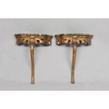PAIR OF SMALL ONE LEG CONSOLES, 20TH CENTURY

18th century style, in giltwood. Upper shelves in