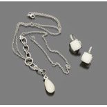 FINE SET WITH PAIR OF EARRINGS AND NECKLACE

white gold 18 kt., elements with diamonds and white